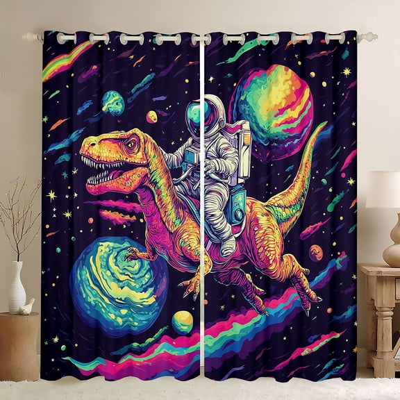 jejeloiu Wild Dinosaur Dino Black Out Curtains,Cartoon Astronaut Curtains Pack of 2 (42x63 Each) For Teens