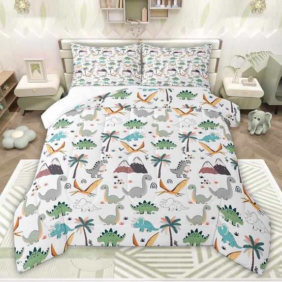 jejeloiu Wild Dinosaur Dino Queen Comforter Set,Jungle Animal Bedding Comforter Set For Teens 3 Pieces