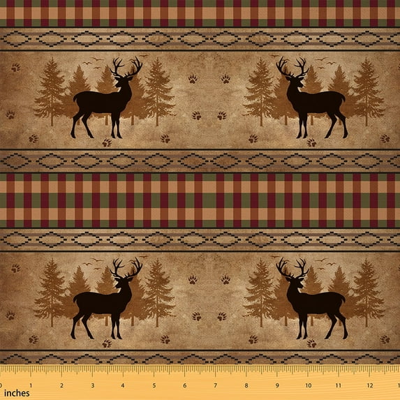 jejeloiu Wild Elk Fabric by the Yard 1 Yard,Jungle Animal Home Decor Fabric by the Yard,Rustic Plant Pine Sewing Fabric For Boys Kids,Ultra Soft Home Decor