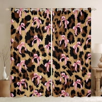 jejeloiu Wild Leopard Cheetah Black Out Curtains,Cute Bow Knot Curtains Pack of 2 (42x63 Each),Pink Brown Bedroom Curtains For Girl,Breathable Home Decor