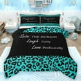 thumbnail image 1 of jejeloiu Wild Leopard Texture Queen Comforter Set,Inspirational Quote Bedding Sets,Cyan Black Cheetah Pattern Bedding Comforter Set For Adults,Luxury Bedroom Decor Reversible,3 Pieces, 1 of 8