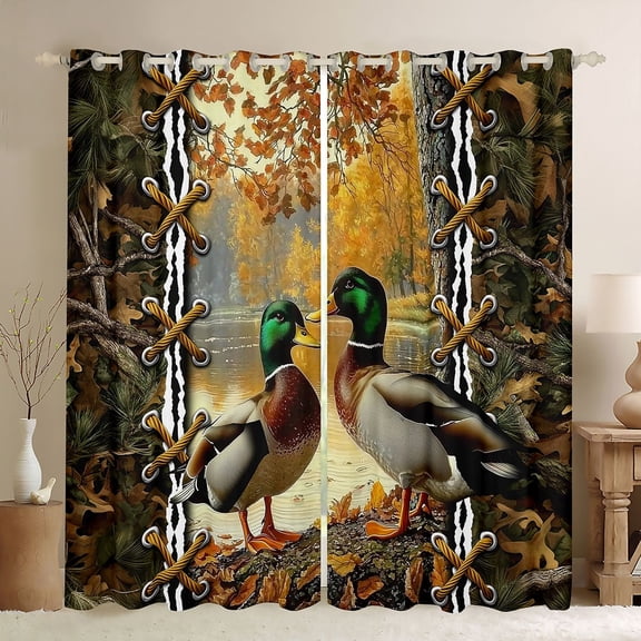 jejeloiu Wild Mallard Duck Blackout Curtains Set of 2 (52x84 Each),Rustic Western Farmhouse Window Curtains,Autumn Fall Maples Curtains and Drapes For Adults,Super Cozy Room Decor