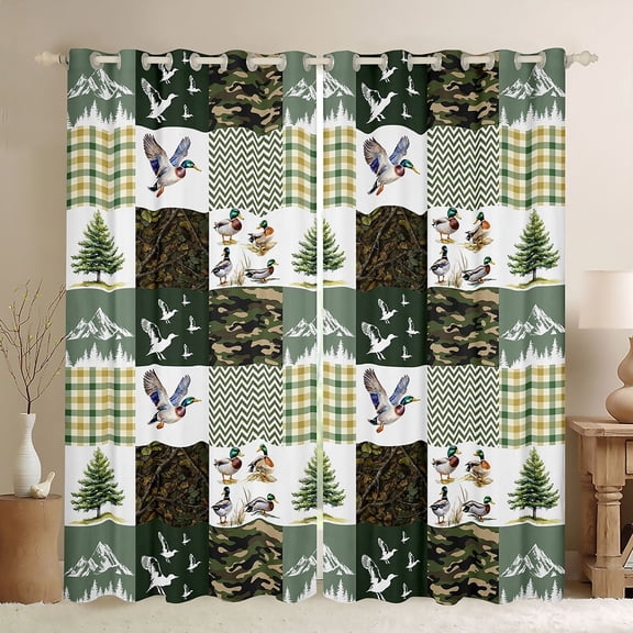 jejeloiu Wild Mallard Duck Blackout Curtains Set of 2 (52x84 Each),Rustic Farmhouse Camouflage Window Curtains For Kids