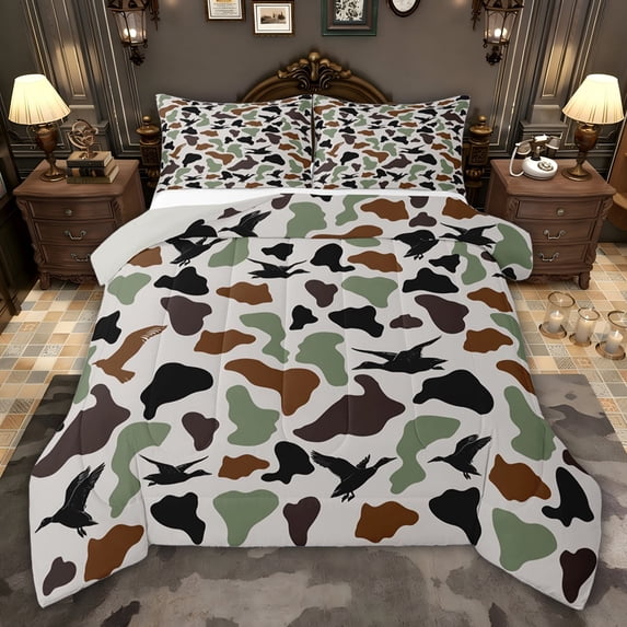 jejeloiu Wild Mallard Duck Twin Comforter Sets,Gray Green Brown Bedding Set For Kids Reversible 2-Piece