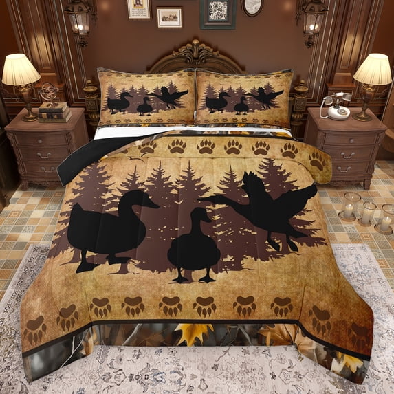jejeloiu Wild Mallard Full Size Comforter Sets,Rustic Farmhouse Bedding Comforter Set,Autumn Fall Maples Bedding Sets For Boys Kids,Ultra Soft Home Decor Reversible,3-Piece
