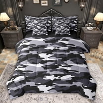jejeloiu Wild Military Camo 7-Piece Twin Bedding Sets,White Black Gray Bedding Comforter Set For Kids Reversible