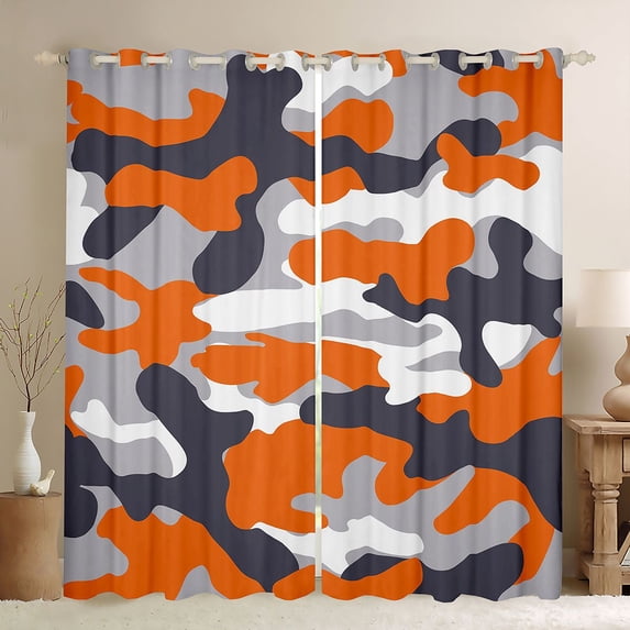 jejeloiu Wild Military Camo Black Out Curtains,Gray Orange White Curtains Pack of 2 (42x63 Each) For Kids