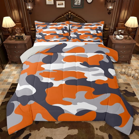 jejeloiu Wild Military Camo Twin Comforter Sets,Gray Orange White Bedding Set For Kids Reversible 2-Piece