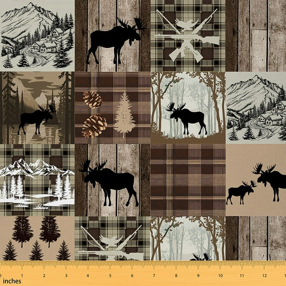 jejeloiu Wild Moose Fabric by the Yard 3 Yards,Jungle Animal Sewing Fabric,Old Barn Door Fabric for Sewing For Adult,Breathable Home Decor