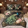 thumbnail image 1 of jejeloiu Wild Peacock 7-Piece Twin Bedding Sets,Zoo Animal Bedding Comforter Set,Gold Damask Flowers Sheet Sets For Men Women,Breathable Home Decor Reversible, 1 of 8