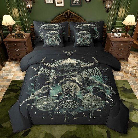 jejeloiu Wild Raven Birds 7pcs Bedding Comforter Set,Vintage Farmhouse Queen Bedding Sets For Boys Men Reversible