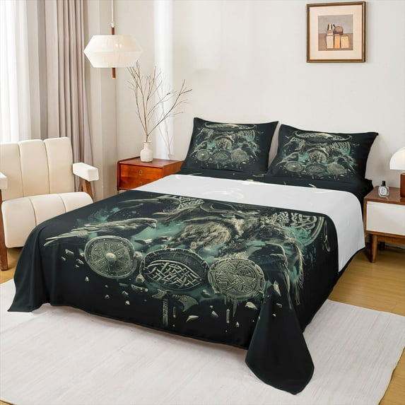 jejeloiu Wild Raven Birds Full Size Sheets,Vintage Farmhouse Bed Sheets For Boys Men 4 Pieces