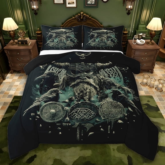 jejeloiu Wild Raven Birds Queen Comforter Set,Vintage Farmhouse Bedding Comforter Set For Boys Men Reversible 3pcs