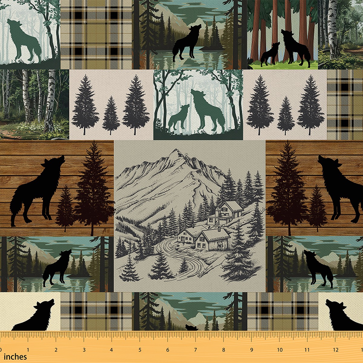 jejeloiu Wild Wolves Fabric by the Yard 1 Yard,Tropical Plant Pine Home ...