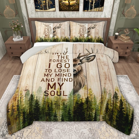 jejeloiu Wildlife Deer Moose Queen Comforter Set,Country Farmhouse Lodge Bedding Comforter Set For Men Women Reversible 3pcs