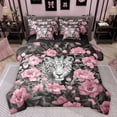 thumbnail image 1 of jejeloiu Wildlife Leopard Cheetah 7pcs Bedding Comforter Set,Jungle Animal Queen Bedding Sets,Pink Flower Floral Queen Sheet Sets For Girls Boys,Ultra Soft Home Decor Reversible, 1 of 8
