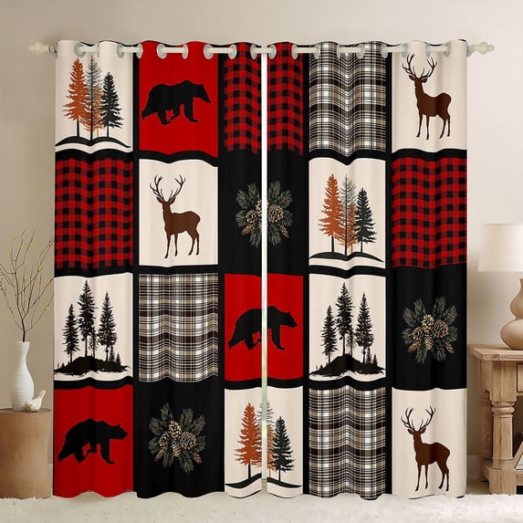 jejeloiu Woodland Animal Bear Curtains Pack of 2 (42x84 Each),Jungle Wildlife Moose Curtains Blackout For Adults