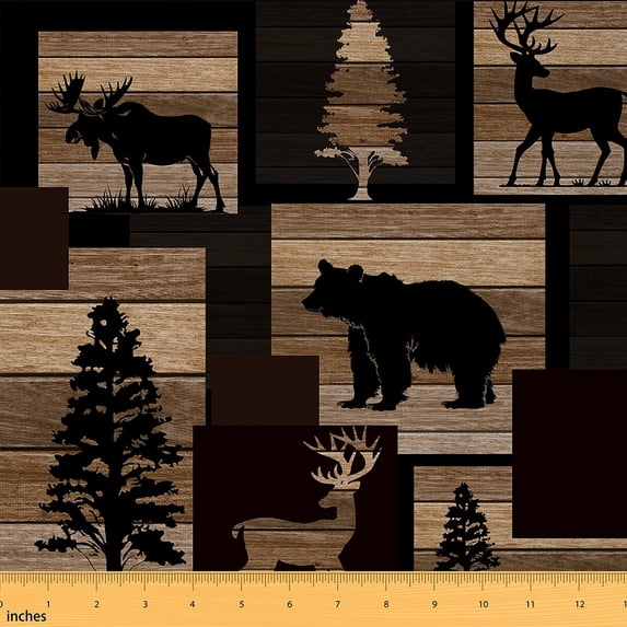 jejeloiu Woodland Animal Bear Fabric by the Yard 2 Yards,Deer Silhouette Room Decor Fabric by the Yard,Old Barn Door Fabric for Sewing For Men Women,Microfiber Bedroom Decor