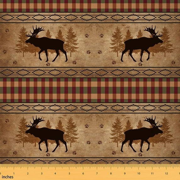 jejeloiu Woodland Animal Deer Fabric by the Yard 5 Yards,Natural Plant Pine Fabric for Sewing,Retro Boho Geometric Home Decor Fabric by the Yard For Men Women,Microfiber Bedroom Decor