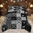 thumbnail image 1 of jejeloiu Woodland Animal Moose Full Size Comforter Sets,Country Farmhouse Lodge Bedding Comforter Set,Gray Cmao Checkered Bedding Sets For Teens,Ultra Soft Home Decor Reversible,3pcs, 1 of 8
