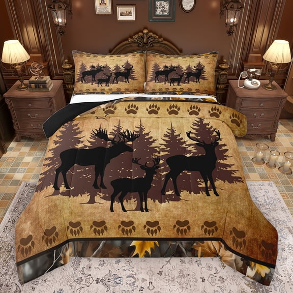jejeloiu Woodland Animal Moose Queen Comforter Set,Rustic Farmhouse Cabin Bedding Sets,Brown Bear Paws Bedding Comforter Set For Boys Teens,Luxury Bedroom Decor Reversible,3pcs