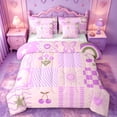 thumbnail image 1 of jejeloiu Y2K Patchwork 7-Piece Twin Bedding For Girls,Cute Pattern Bedding Comforter Set,Pink Purple,Reversible, 1 of 7