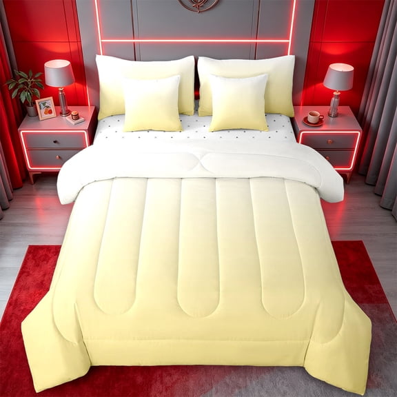 jejeloiu Yellow Ombre Pattern 7-Piece Twin Bedding Sets For Kids,Bright Gradient Aesthetic Bedding Comforter Set For Girls,Reversible