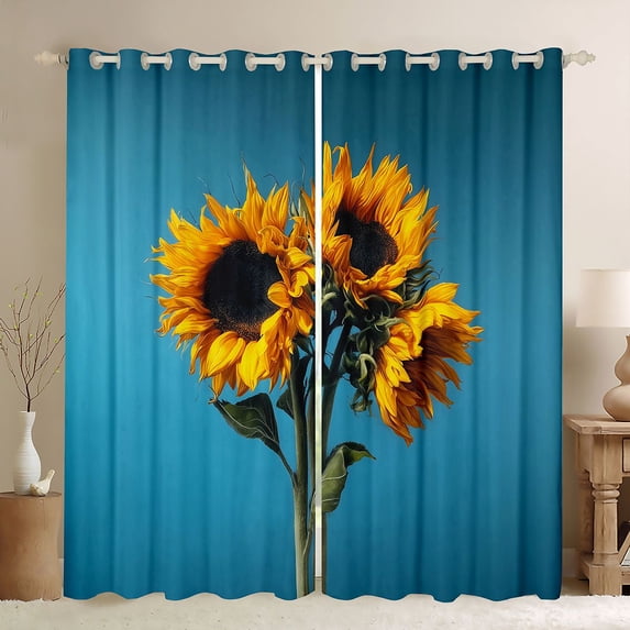 jejeloiu Yellow Sunflower Curtains Pack of 2 (42x84 Each),Rustic Flower Floral Curtains Blackout For Girls Kids