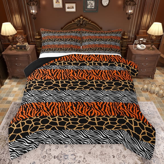 jejeloiu Zebra Print Texture Queen Comforter Set,Abstract Geometric Striped Bedding Sets,Gray Brown Gray Bedding Comforter Set For Girl,Microfiber Bedroom Decor Reversible,3pcs