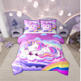 thumbnail image 1 of jejeloiu multicolor Kawaii Unicorn Bedding Comforter Set 7pcs,Magic Animal Queen Bedding Sets,rainbow clouds stars Queen Sheet Sets For Children,Breathable Home Decor Reversible, 1 of 8