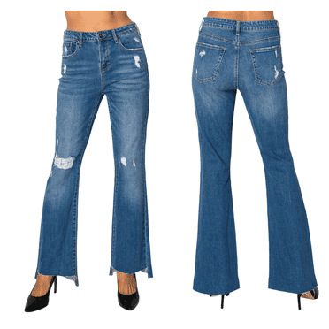 jelly jeans Womens High Rise Distressed Crop Stretch Denim Jeans Wide Leg Flare Jeans
