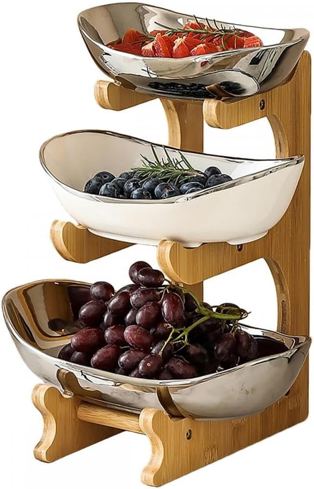 jessie 3 Tier Fruit Bowls for Kitchen Counter, Ceramic Fruit Bowl with ...