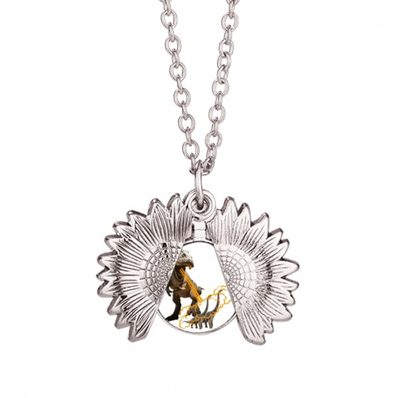 jet menacing dinosaur form sunflower necklace pendant locket jewelry