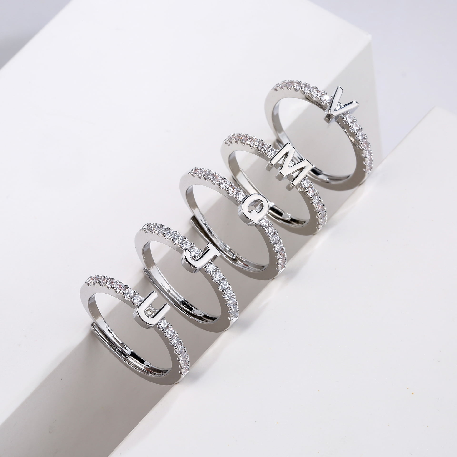 jewelry new micro inlay letter ring 26 English letter zircon ring