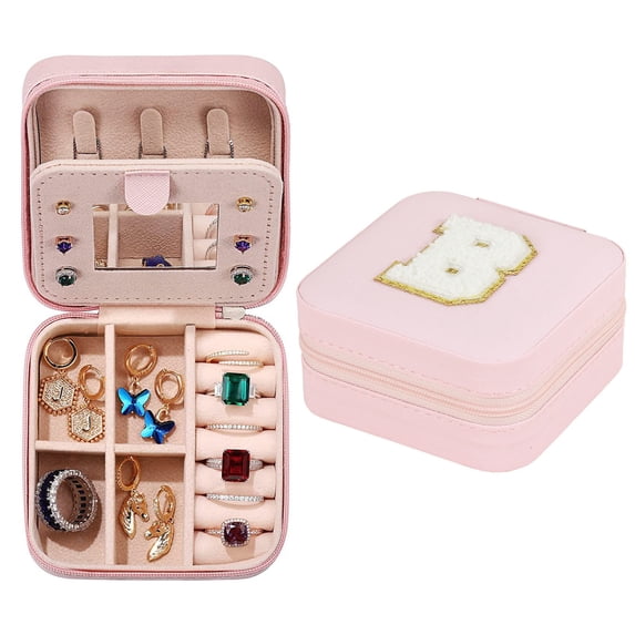 jewelry organizer Earring Display Jewelry Organizer 26 Letters Display Storage Box Case with Necklace Hooks Earring Rack Ring Tray Flannel Velvet, Compact 4x4x2 Inch Vanity Box, Gift Decor B