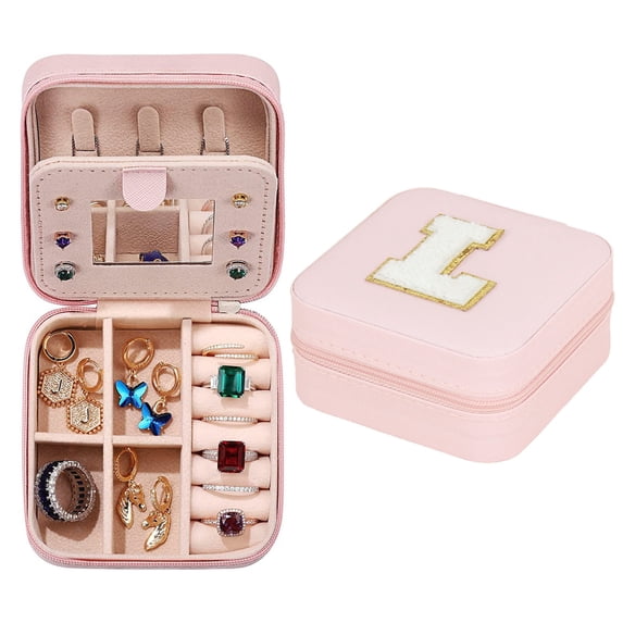 jewelry organizer Earring Display Jewelry Organizer 26 Letters Display Storage Box Case with Necklace Hooks Earring Rack Ring Tray Flannel Velvet, Compact 4x4x2 Inch Vanity Box, Gift Decor L