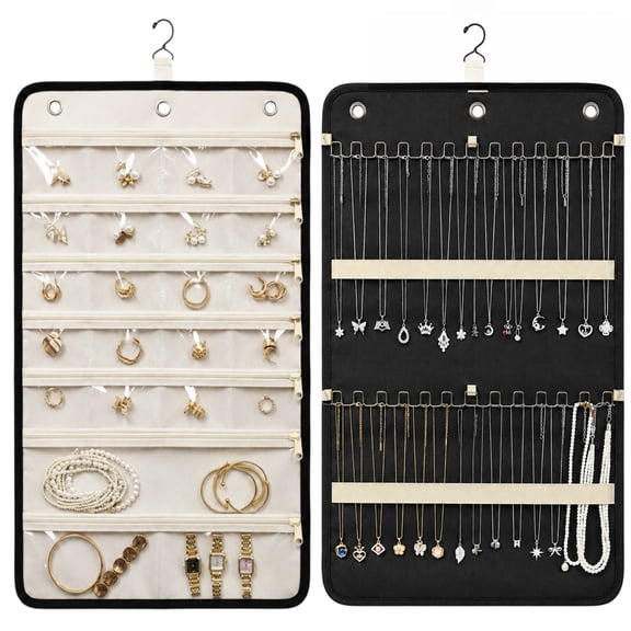 jewelry organizer with hanger，Double-Sided Hanging Jewelry Organizer with Rotating Hook
