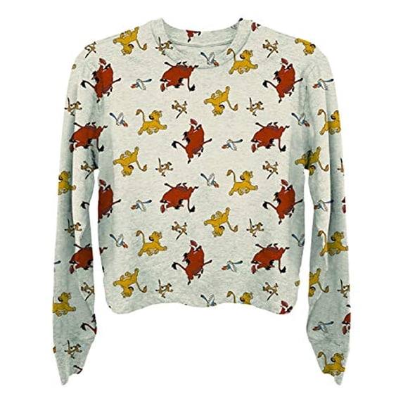 Disney Ladies Lion King Fashion Top Ladies Classic Hakuna Matata Clothing Lion King Long Sleeve Crop Tee Allover Ivory Small
