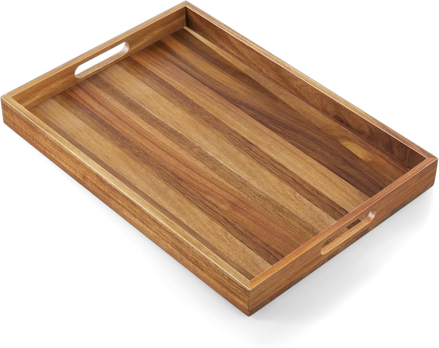 17 Inch Acacia Wood Serving Tray With Handles - Large Wooden Tray For - View #14