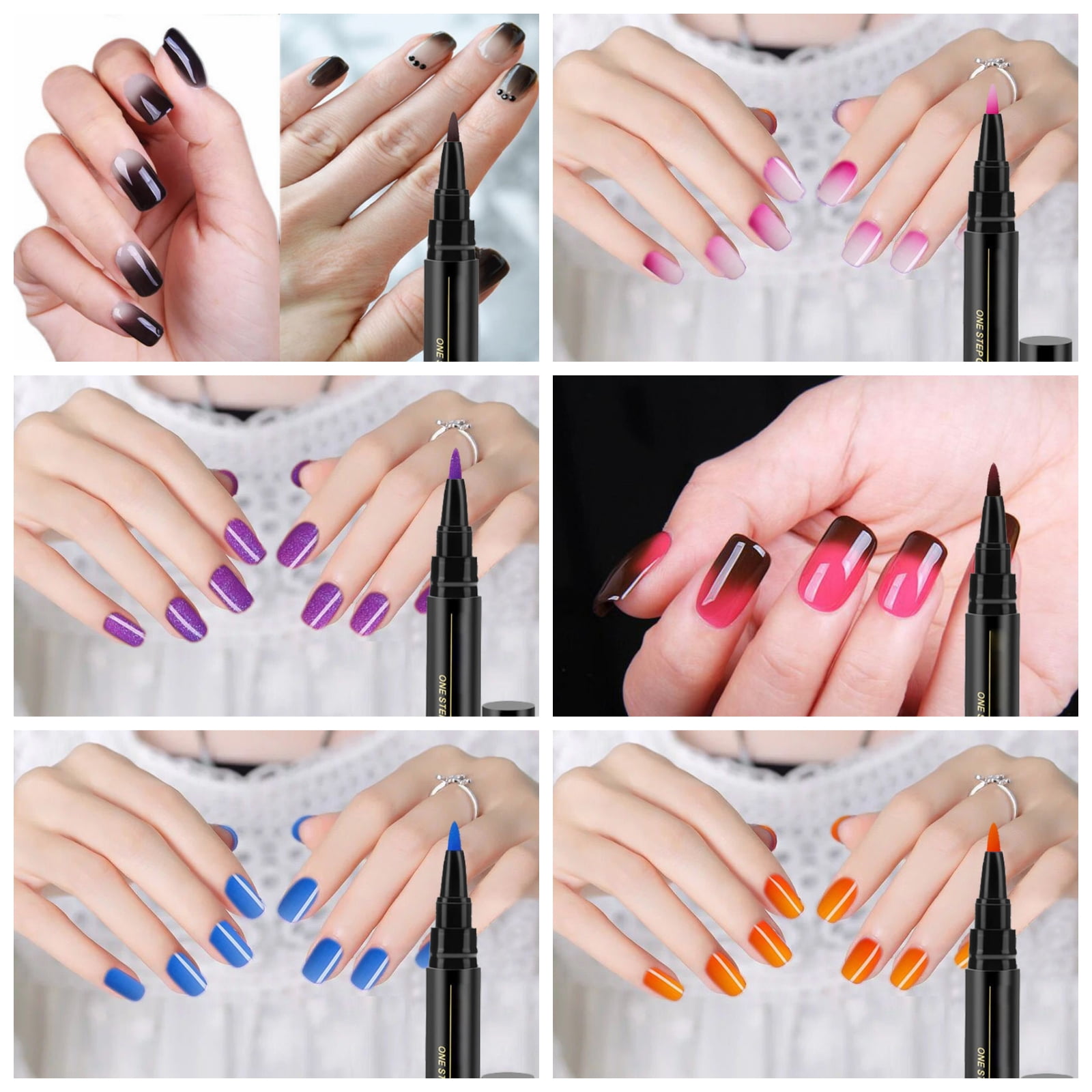 jhiwgzj 6Pcs Nail Polish Pen Set, High Pigmented Vibrant Color, Fast Dry Stunning Visual Effect Saturation Decorative Film Formers, One-Step Nail Art Gel Polish Pen, Nail Varnish for Nail Salon, D