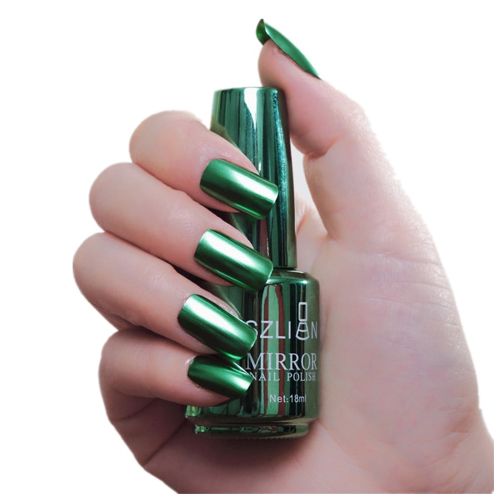 jhiwgzj Metallic Mirror Effect Varnishes,Metal Long-Lasting Non-Peelable Glitter Nail Polish Nail Art Decoration, Shiny Chrome DIY Nail Polish Manicure, 12 Colors, Green