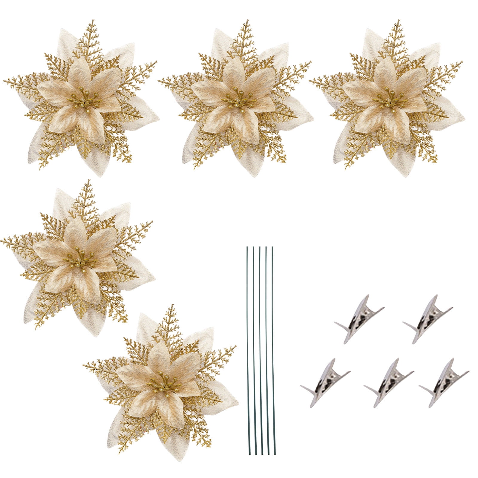 jiacuix Artificial Flowers Bouquet Decoration Glitter Christmas Flower