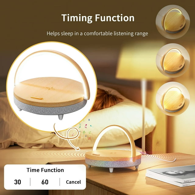 jiacuix Bedside Lamp With Wireless Charger, LED Night Light With Bluetooth Speaker White Noise Sound Machine, Phone Holder 5 In 1 Dimmable Small Table Lamp, Touch-Light
