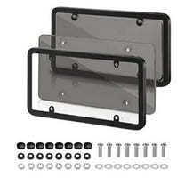 jiacuix Gray License Plate Protector - License Plate Covers 2 Pcs Plastic Protective Shield With Screws Caps For  American Standard Car Unbreakable Shield, License Plate Frames Holder Combo Set