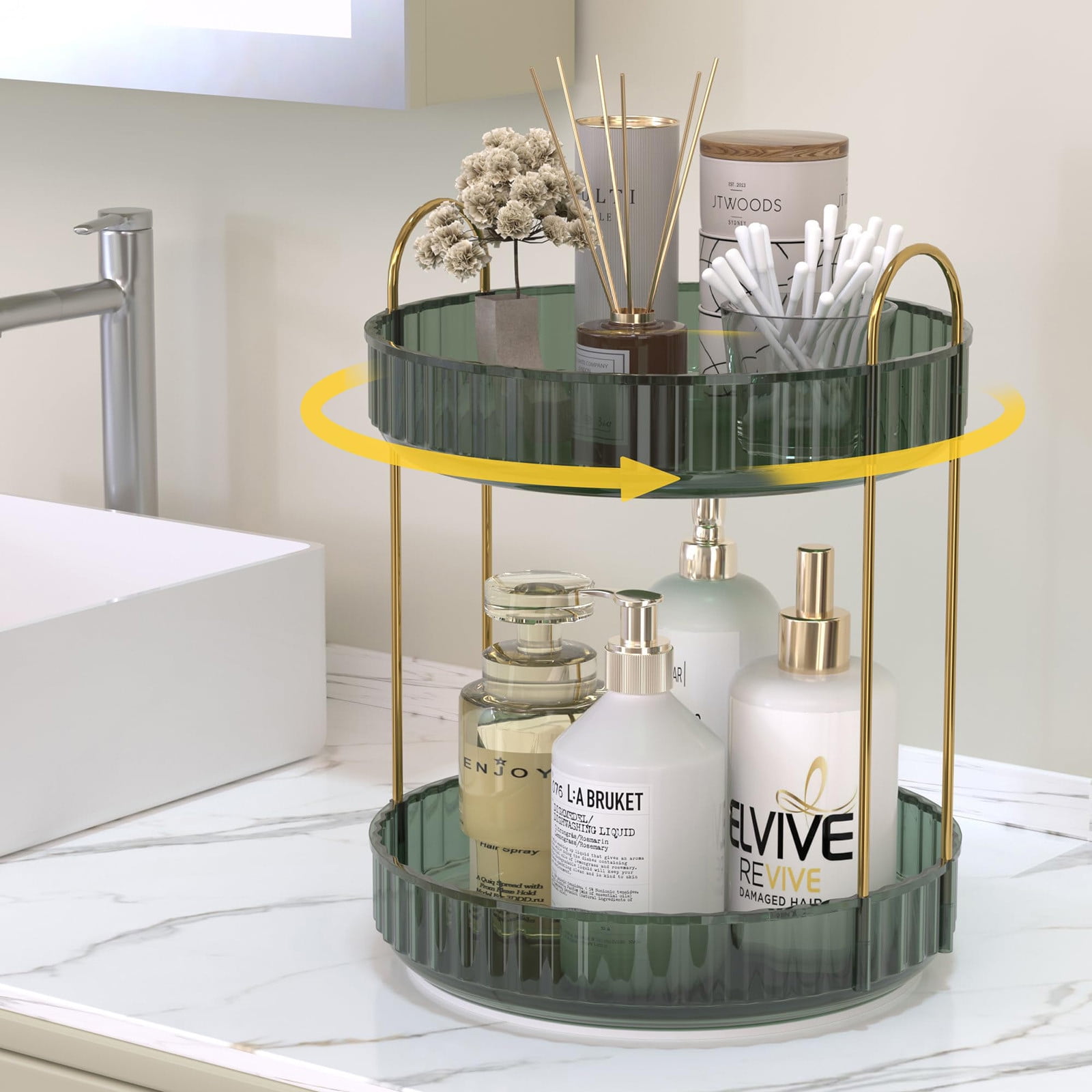 jiacuix Storage & Organization 2-Tier Rotate Bathroom Counter Organizer ...