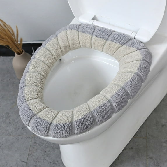 jiacuix Toilet Seat Covers Soft Stretchable Toilet Seat Covers Washable Thicker Cloth Winter Household Supplies Khaki
