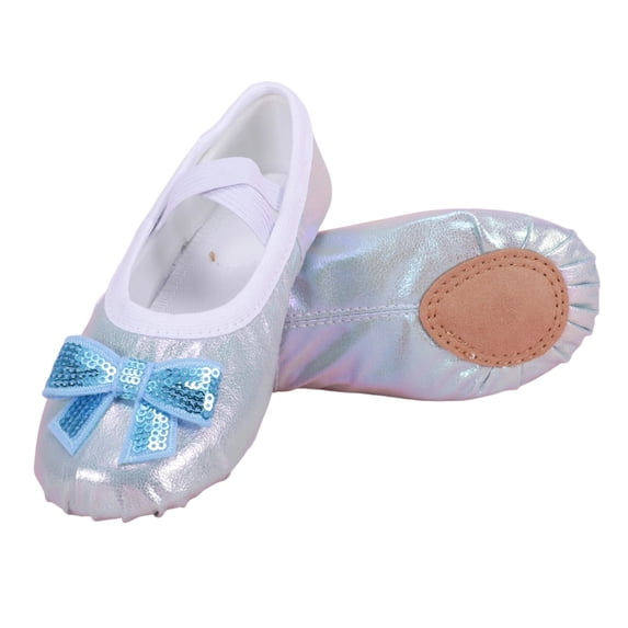 jianru Ballet Shoes for Girls Elastic Straps Non Slip Soft Sole Sequin Bow Leather Professional Dance Shoes for Toddler Kids