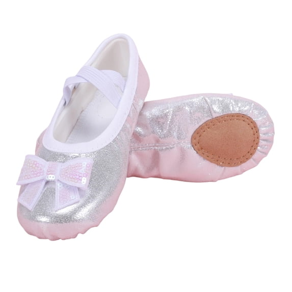jianru Ballet Shoes for Girls Elastic Straps Non Slip Soft Sole Sequin Bow Leather Professional Dance Shoes for Toddler Kids