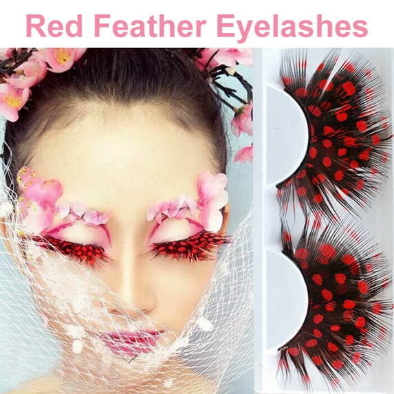jiaroswwei 1 Pair 3D Colorful Fake Lashes Soft Fluffy Artificial Colored Feather Eyelashes Extension Halloween Cosplay Makeup Fake Eyelashes Party Makeup Supplies