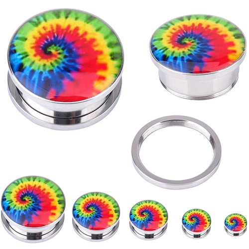 jiaroswwei 1 Pair Unisex Punk Tie-Dyed Screw Fit Stainless Steel Ear Plugs Gauges Tunnels